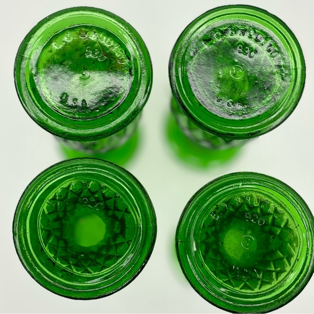 Vintage EO Brody Co. Green Glass Vase 7.5" Tall Bud Vase Diamond Quilt #921 USA - Picture 5 of 8